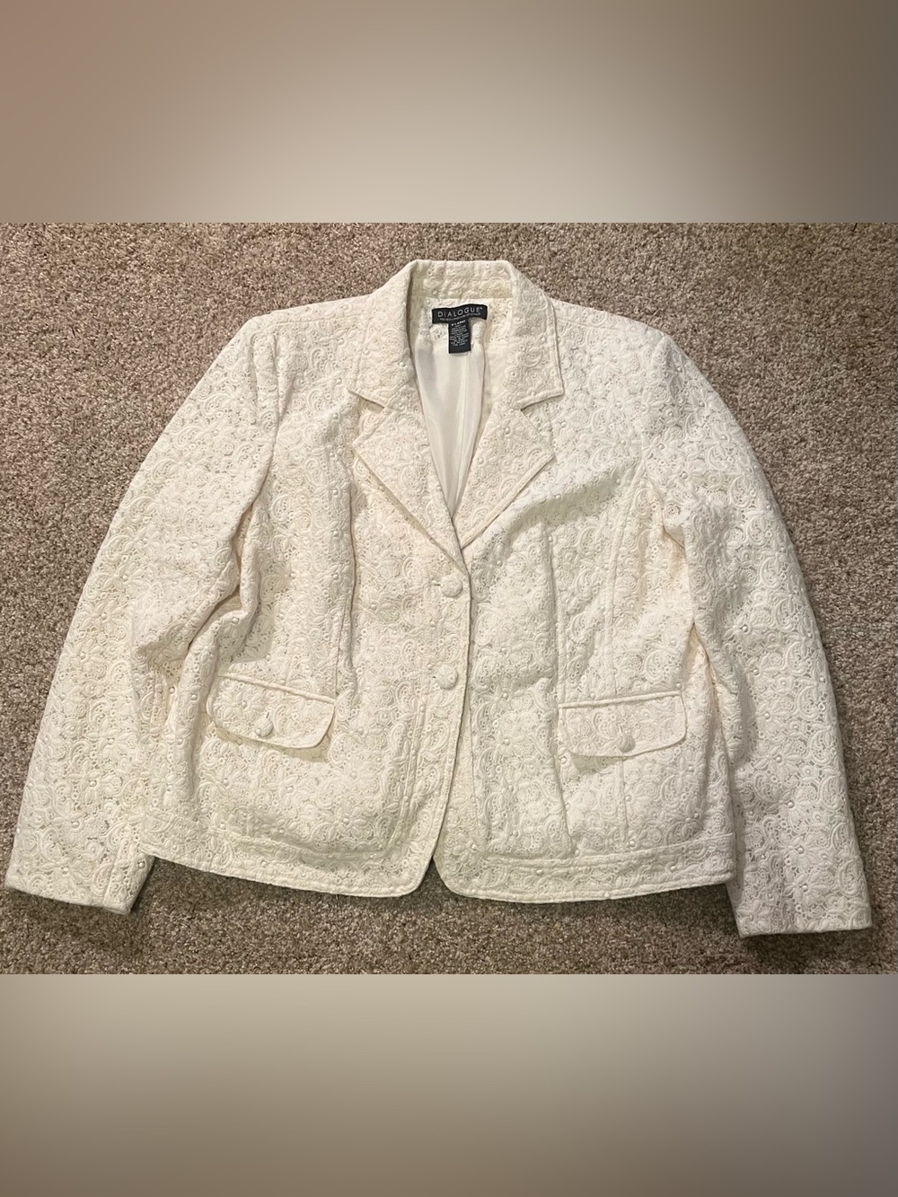 Dialogue Cream Lace Tailored Blazer Jacket